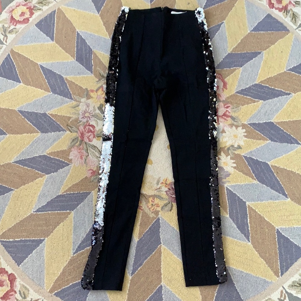 BLACK TROUSERS SEQUIN DETAILING SKINNY STRETCH 90s y2k DISCO GRUNGE PUNK XS